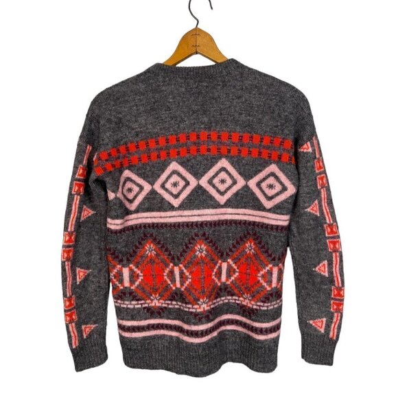 J.Crew Fair Isle Knit Sweater XS Grey Red Pink Geometric Wool Blend Nordic - Picture 8 of 8